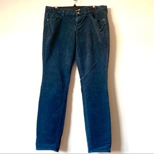 Sapphire Blue Skinny Corduroy Pants Mid Rise